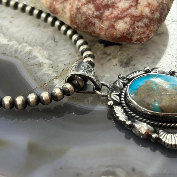 Sterling Silver Southwestern Style Teardrop Turquoise Pendant For Women #9 - Picture 3 of 10